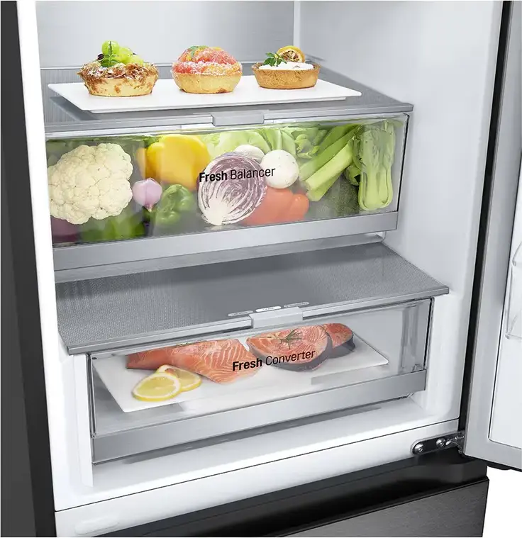 Frigider Combinat LG GBV7280BEV, No Frost, DoorCooling+, Smart Inverter Compressor, Capacitate 387L, Clasa Energetică B, Negru, 59.5x203x67.5 cm