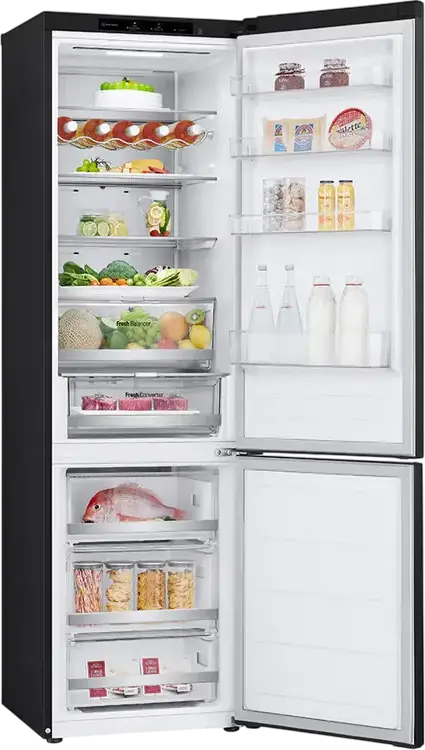 Frigider Combinat LG GBV7280BEV, No Frost, DoorCooling+, Smart Inverter Compressor, Capacitate 387L, Clasa Energetică B, Negru, 59.5x203x67.5 cm