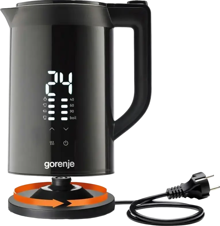 Gorenje K17DWDII Electric Kettle, 1.7L, 2200W, Stainless Steel & Plastic, Digital LED Display with Temperature Presets, Keep Warm, Double Wall, Black