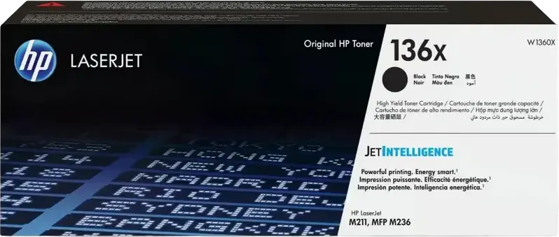 Cartus Toner Original HP 136X (W1360X) High Yield, Negru, Capacitate 2600 Pagini, JetIntelligence, pentru LaserJet M211d M211dw M236d M236dw M236sdn M236sdw
