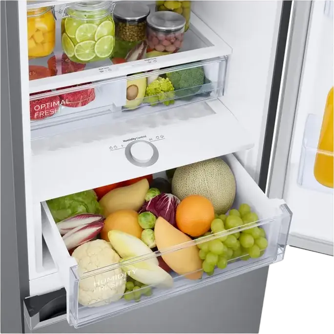 Samsung RB38C675ES9 Series 6 Combi Refrigerator, Bottom Freezer, 390L, No Frost, SpaceMax, Digital Inverter, SmartThings Wi-Fi, Stainless Steel, 203cm