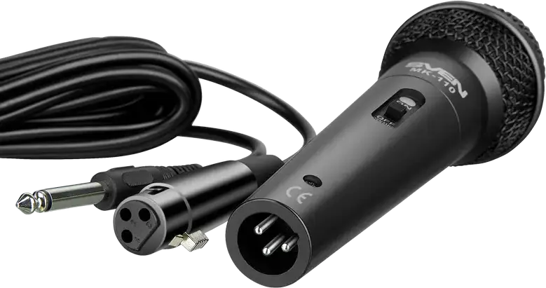 SVEN MK-110 Dynamic Cardioid Microphone, Metal Body, Wired XLR with 4m Cable, 6.3mm to 3.5mm Adapter, On/Off Switch, Black