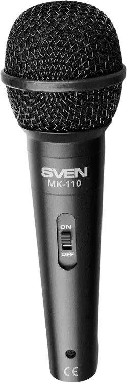 SVEN MK-110 Dynamic Cardioid Microphone, Metal Body, Wired XLR with 4m Cable, 6.3mm to 3.5mm Adapter, On/Off Switch, Black