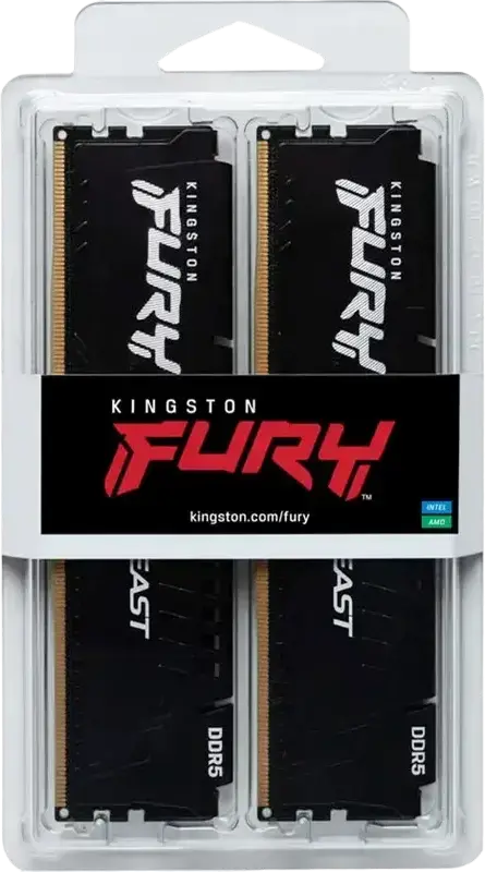 Memorie RAM Kingston FURY Beast DDR5 32GB Kit (2x16GB) 6400MHz CL32 KF560C36BBE2K2-32, Intel XMP 3.0, AMD EXPO, Radiator Aluminiu Low-Profile, Negru