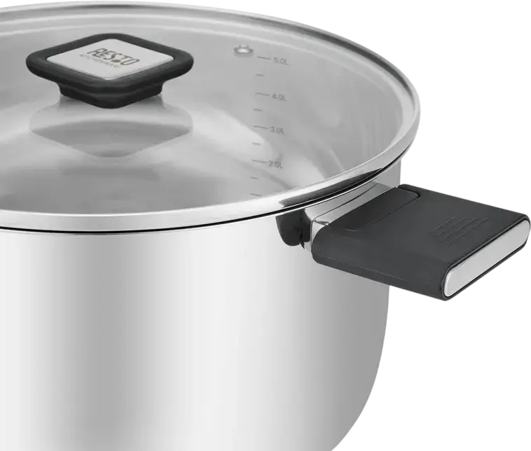 RESTO Anser 92205 Stainless Steel Casserole Pot, 5.8L, 24cm Diameter, Glass Lid, Volume Markings, Induction Compatible, Grey