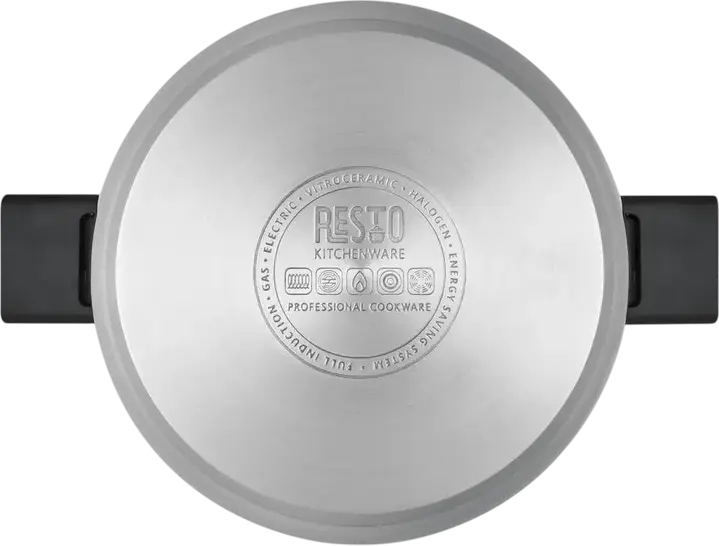 RESTO Anser 92205 Stainless Steel Casserole Pot, 5.8L, 24cm Diameter, Glass Lid, Volume Markings, Induction Compatible, Grey
