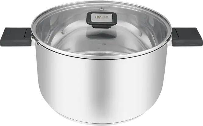 RESTO Anser 92205 Stainless Steel Casserole Pot, 5.8L, 24cm Diameter, Glass Lid, Volume Markings, Induction Compatible, Grey
