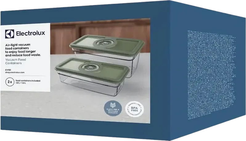 Containere pentru conservarea alimentelor sub vid Electrolux EVFB1, plastic fără BPA, etanșare ermetică cu indicator de dată, Verde
