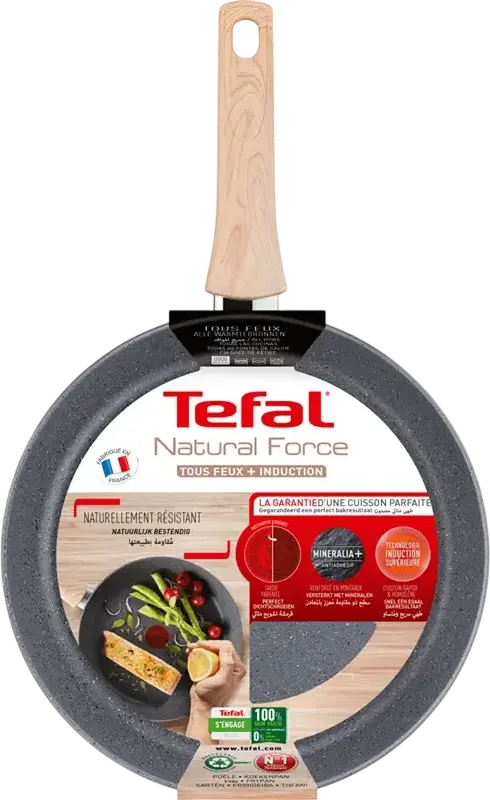 Tiga Tefal Natural Force G2660572 26cm, Aluminiu Reciclat, Strat Antiaderent Mineralia+, Indicator Thermo-Signal, Compatibila cu Inductie, fara PFOA