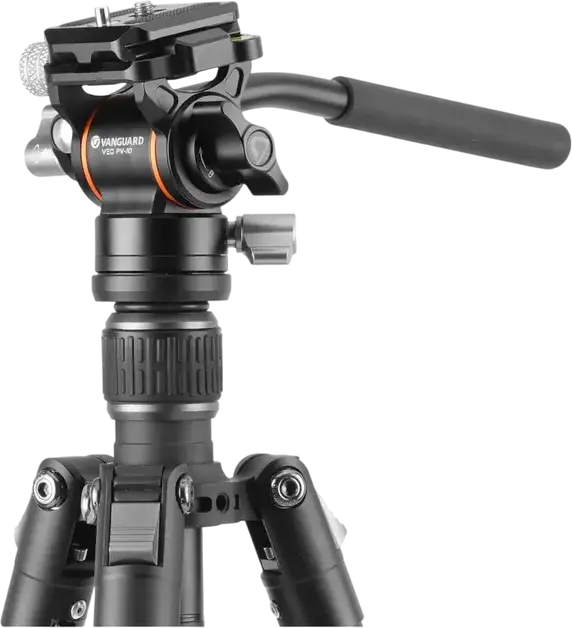 Vanguard VESTA GO 234AV10 Aluminum Travel Tripod with VEO PV-10 Fluid Video Head, QS-55P Arca-standard Plate, 150.9cm Max Height, 5kg Load, Black