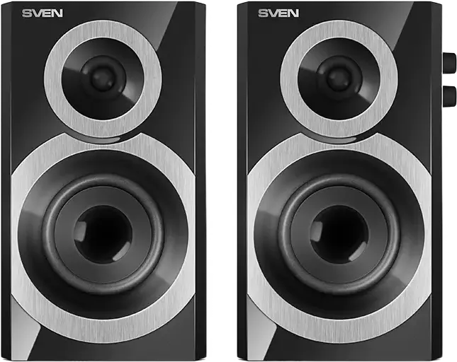 SVEN SPS-619 2.0 Multimedia Speaker System, MDF Wood Cabinet, Two-Way Satellites with Tweeters, Volume and Treble Control, Headphone Jack, Color: Black