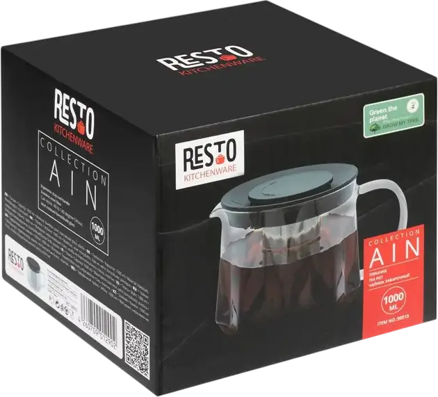 RESTO 90515 Glass Teapot with Stainless Steel Mesh Infuser, 1L Transparent Tea Pot for Loose Leaf Tea, Dishwasher Safe, Gift Box Packaging