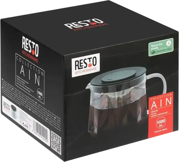 RESTO 90515 Glass Teapot with Stainless Steel Mesh Infuser, 1L Transparent Tea Pot for Loose Leaf Tea, Dishwasher Safe, Gift Box Packaging