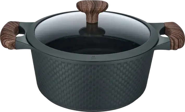 Oală RESTO 93903 RAN cu capac de sticlă, 4.2L, 24cm, Aluminiu cu strat neadereant PFLUON, Negru, compatibilă cu plite gaz, electrice și vitroceramice
