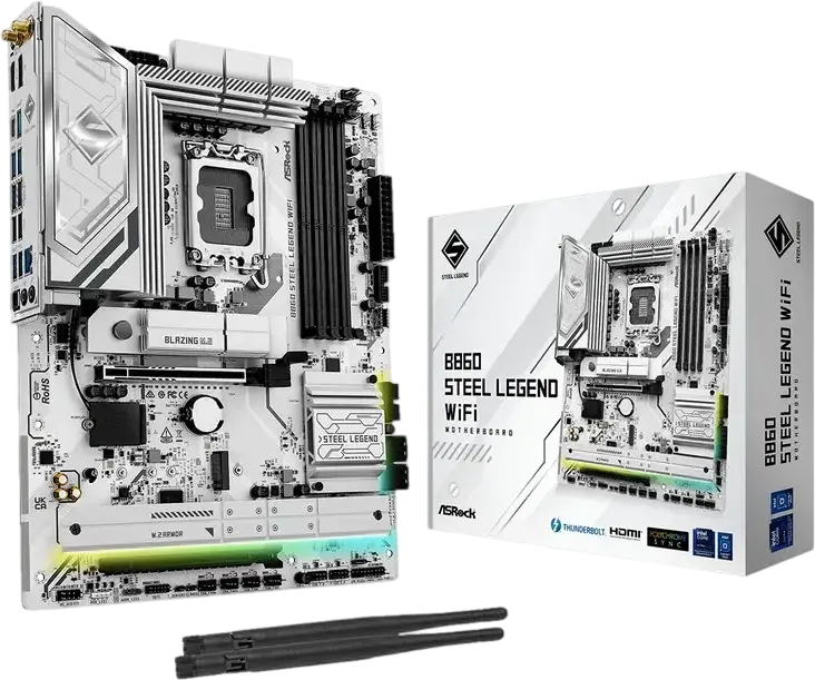 Placa de baza ASRock B860 Steel Legend WiFi ATX LGA1851 Intel B860 DDR5 8666+MHz PCIe 5.0 Blazing M.2 Thunderbolt 4 Wi-Fi 6E Bluetooth 5.3