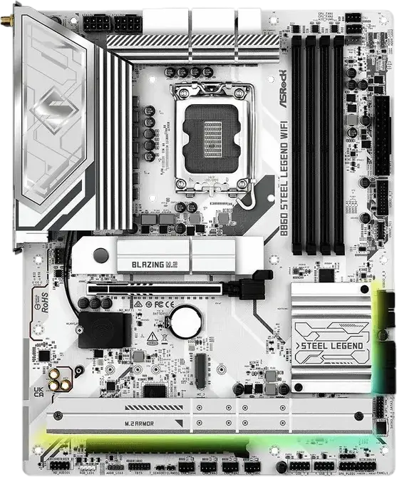 Placa de baza ASRock B860 Steel Legend WiFi ATX LGA1851 Intel B860 DDR5 8666+MHz PCIe 5.0 Blazing M.2 Thunderbolt 4 Wi-Fi 6E Bluetooth 5.3