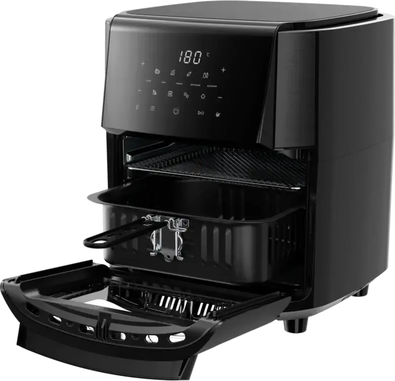 Frigătoare cu aer cald Electrolux EAF12B Seria 800, Cuptor Air Fryer 12L, 1800W, Negru, Înveliș Antiaderent, Rotiserie, Coapte, Deshidratare, Ușă de Sticlă