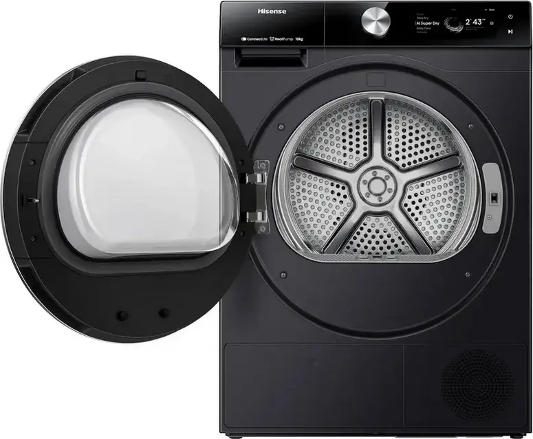 Hisense DH7S107BB Heat Pump Tumble Dryer, 10kg Capacity, Energy Class C, Black, Wi-Fi ConnectLife, AI Super Dry, Inverter Motor, Touch Screen