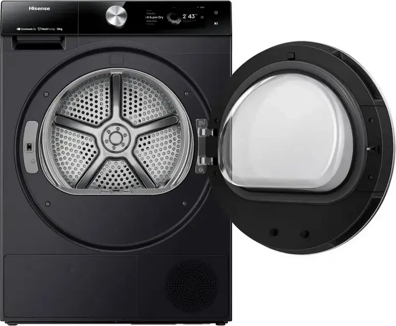 Hisense DH7S107BB Heat Pump Tumble Dryer, 10kg Capacity, Energy Class C, Black, Wi-Fi ConnectLife, AI Super Dry, Inverter Motor, Touch Screen