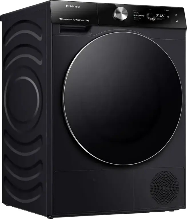 Hisense DH7S107BB Heat Pump Tumble Dryer, 10kg Capacity, Energy Class C, Black, Wi-Fi ConnectLife, AI Super Dry, Inverter Motor, Touch Screen
