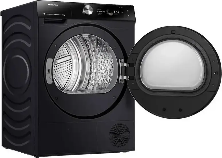 Hisense DH7S107BB Heat Pump Tumble Dryer, 10kg Capacity, Energy Class C, Black, Wi-Fi ConnectLife, AI Super Dry, Inverter Motor, Touch Screen