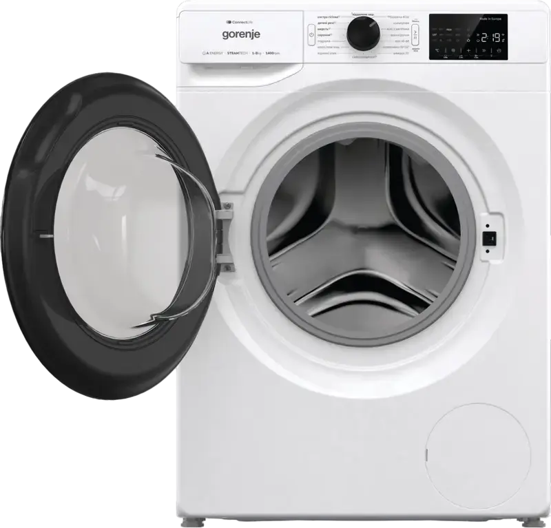 Gorenje WPNEI84A1SWIFI Front-Loading Washing Machine, 8kg, Inverter PowerDrive Motor, WaveActive Drum, SteamTech, ConnectLife Wi-Fi, 1400 rpm, White