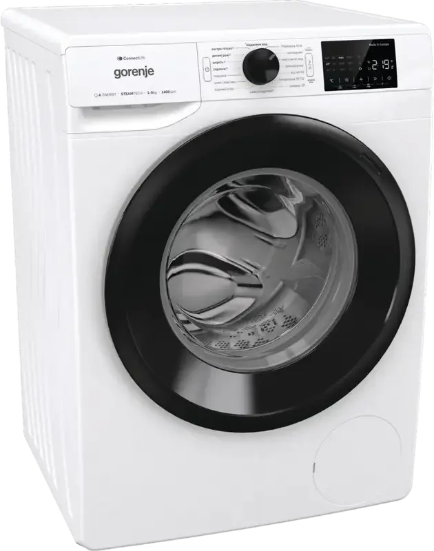 Gorenje WPNEI84A1SWIFI Front-Loading Washing Machine, 8kg, Inverter PowerDrive Motor, WaveActive Drum, SteamTech, ConnectLife Wi-Fi, 1400 rpm, White
