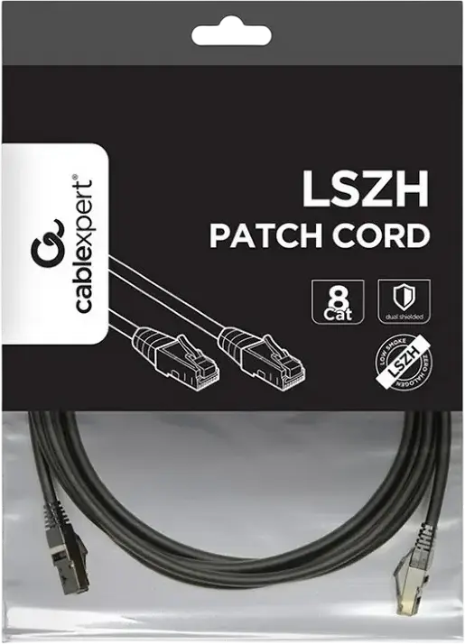 Патч-корд Cablexpert PP8-LSZHCU-BK-2M Cat8 S/FTP, RJ45, 2м, 40Гбит/с, 2000МГц, оболочка LSZH (малое дымовыделение), черный
