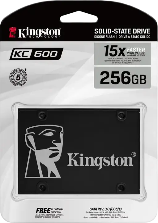 Kingston KC600 256GB 2.5" SATA III SSD, 3D TLC NAND, Up to 550MB/s Read, 500MB/s Write, Hardware Encryption, SKC600/256G