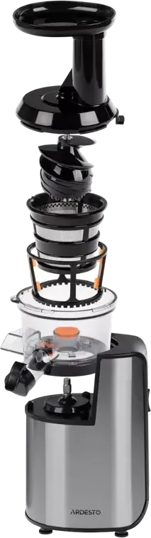 Ardesto JEG-1330S Slow Masticating Juicer, 200W, 90 rpm, Stainless Steel & Polycarbonate, 0.6L Containers, Reverse Function, Silver/Black