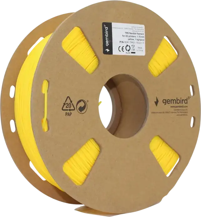 Filament imprimanta 3D Gembird 3DP-TPE1.75 TPE Flexibil, diametru 1.75mm, 1kg, Galben, temperatura de imprimare 190-240°C, certificat CE RoHS