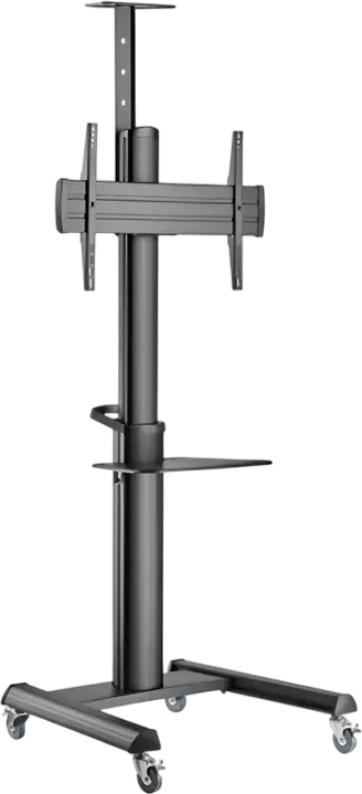 Suport TV mobil Gembird TVS-70T-02 cu rotile pentru ecrane 37-70 inch, VESA pana la 600x400, Suporta 70kg, Inclinare +5°/-12°, Polita Reglabila, Negru