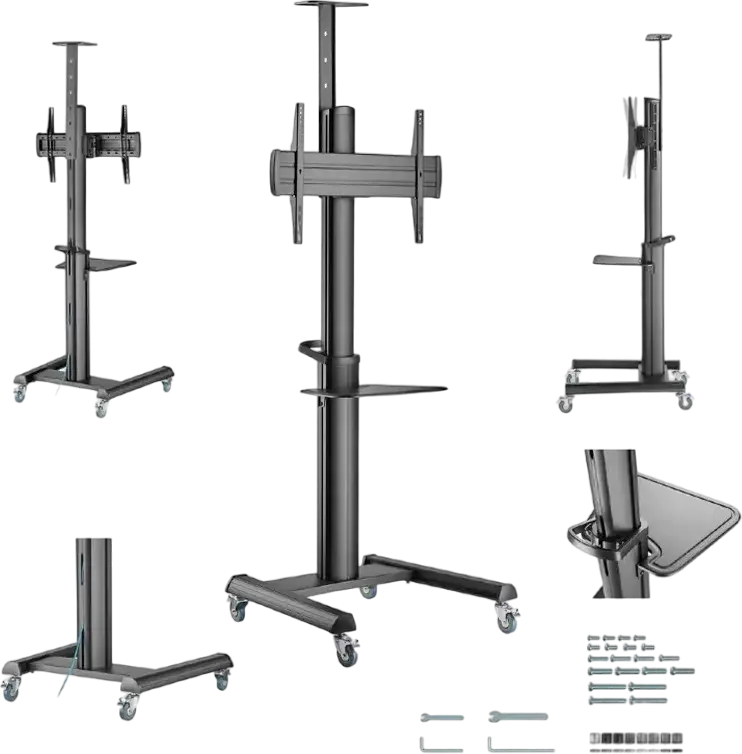 Suport TV mobil Gembird TVS-70T-02 cu rotile pentru ecrane 37-70 inch, VESA pana la 600x400, Suporta 70kg, Inclinare +5°/-12°, Polita Reglabila, Negru