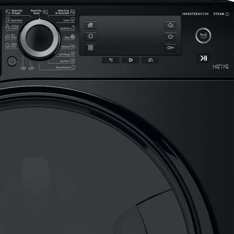Masina de spalat si uscat Hotpoint-Ariston NDD 11725 BDA EE cu uscare, 11kg Spalat/7kg Uscat, Motor Inverter, Steam, Display LCD, Negru