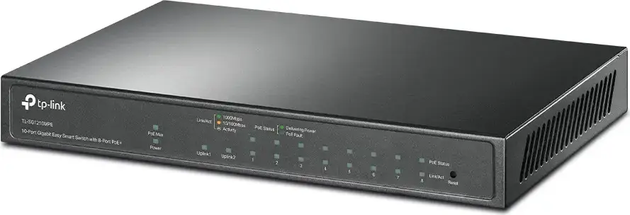 Сетевой коммутатор TP-Link TL-SG1210MPE Gigabit Easy Smart PoE+, 10 портов, 8x PoE+ (30Вт/порт, бюджет 123Вт), 1x SFP слот, VLAN, QoS, металлический корпус