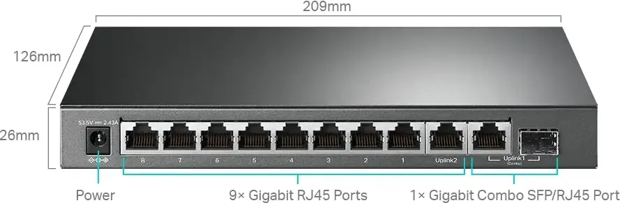 Сетевой коммутатор TP-Link TL-SG1210MPE Gigabit Easy Smart PoE+, 10 портов, 8x PoE+ (30Вт/порт, бюджет 123Вт), 1x SFP слот, VLAN, QoS, металлический корпус