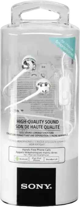Sony MDR-EX110AP In-Ear Headphones with Built-in Microphone, 9mm Neodymium Dynamic Driver, 5-24,000 Hz Frequency Response, 3.5 mm Mini-jack Gold-Plated L-Shaped Plug, White