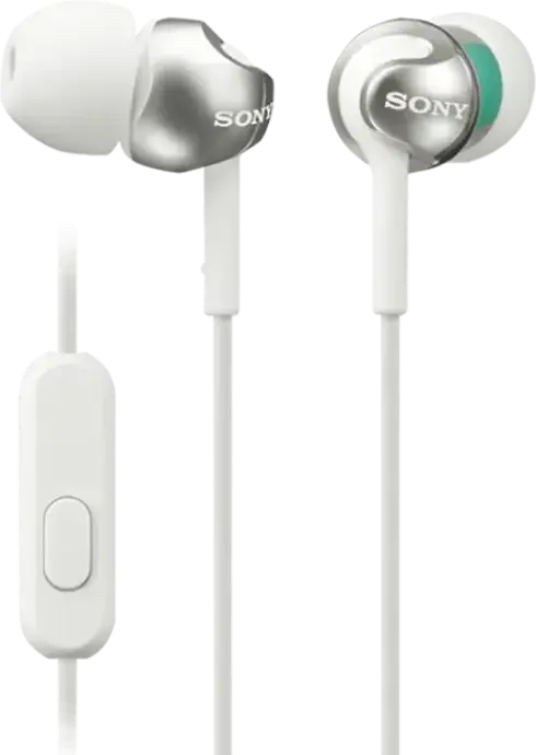 Sony MDR-EX110AP In-Ear Headphones with Built-in Microphone, 9mm Neodymium Dynamic Driver, 5-24,000 Hz Frequency Response, 3.5 mm Mini-jack Gold-Plated L-Shaped Plug, White