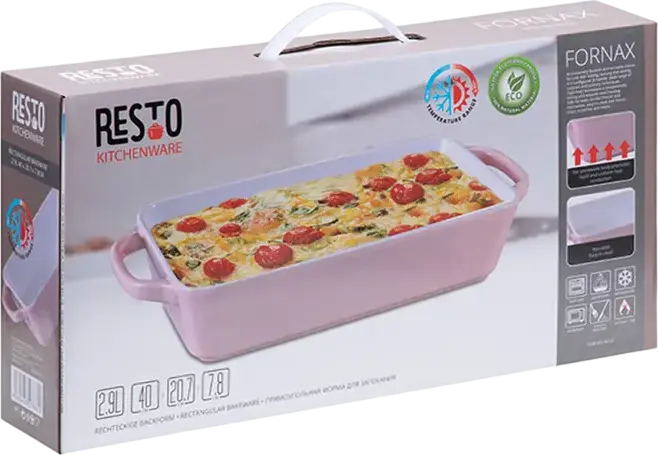 Resto 96122 Fornax Rectangular Ceramic Baking Tray, 2.9L Glazed Bakeware, 40x20.7x7.8 cm, Oven and Microwave Safe, Pink