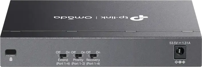 Switch Desktop Neadministrat TP-Link DS106P Omada, 6 Porturi 10/100Mbps, 4 Porturi PoE+ Budget 67W, Mod Extend 250m, Auto Recovery, Carcasă Metalică