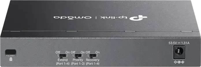 Switch Desktop Neadministrat TP-Link DS106P Omada, 6 Porturi 10/100Mbps, 4 Porturi PoE+ Budget 67W, Mod Extend 250m, Auto Recovery, Carcasă Metalică