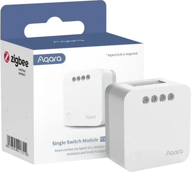 Aqara Single Switch Module T1 Zigbee 3.0 Smart Relay No Neutral Required, HomeKit Alexa Google Siri Compatible, Fire-retardant White, 42.9x40x21.4mm