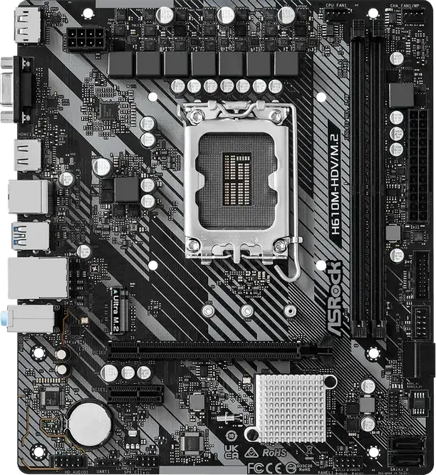 Placa de baza ASRock H610M-HDV/M.2 R2.0 Micro-ATX LGA1700 Chipset Intel H610 DDR4 3200MHz 64GB RAM PCIe 4.0 Ultra M.2 HDMI DisplayPort VGA