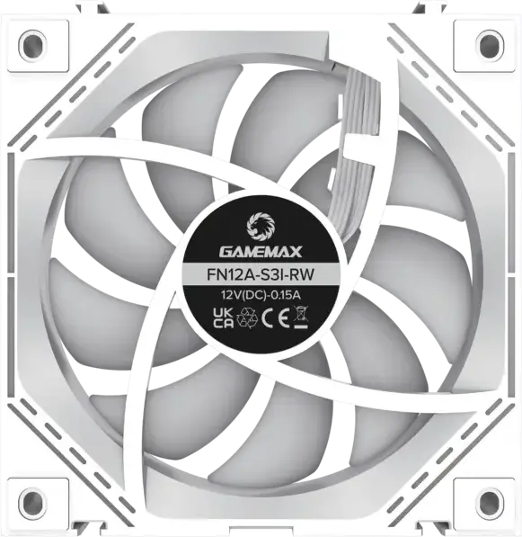Kit Ventilator Geamana Gamemax FN12A-S3I ARGB, Alb, 120mm PWM cu Rulment Hidraulic, 800-1600 RPM, 49.54 CFM, Infinity Mirror, 3 bucati, Compatibil Aura Sync