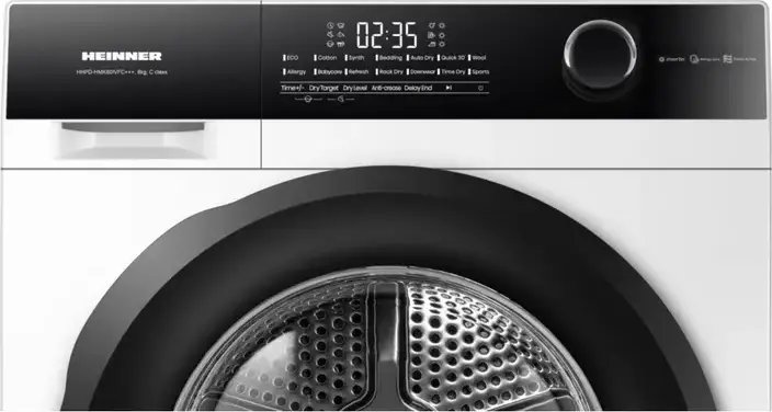 Heinner HHPD-HMK80IVFC+++ Heat Pump Condensation Dryer, 8kg Capacity, Inverter Motor, Energy Class C, 14 Programs, Touch Control, White/Black, 59.5x58x84.5cm