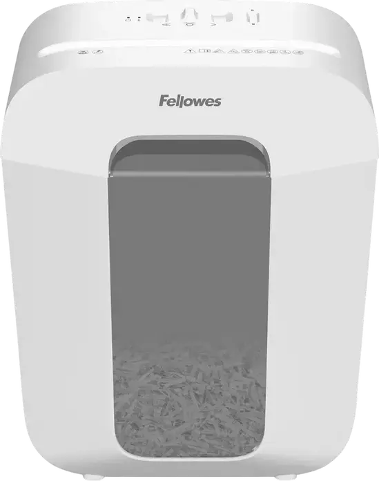 Шредер Fellowes Powershred LX50, перекрестная резка, уровень секретности P-4, мощность 9 листов, корзина 17 л, для бумаги, скоб и пластиковых карт, белый