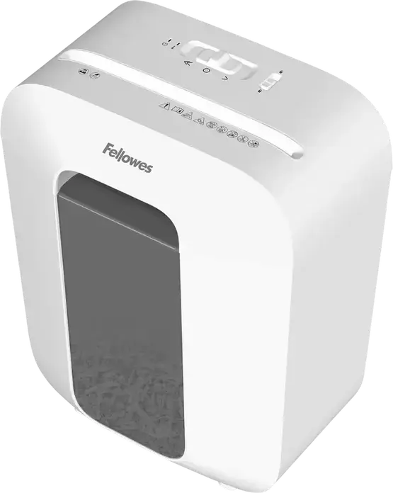 Шредер Fellowes Powershred LX50, перекрестная резка, уровень секретности P-4, мощность 9 листов, корзина 17 л, для бумаги, скоб и пластиковых карт, белый