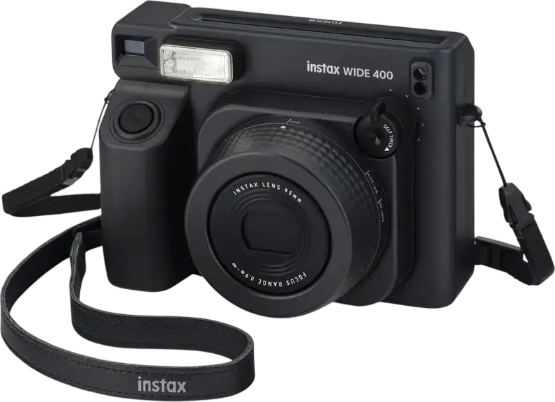 Aparat Foto Instant Fujifilm Instax Wide 400, Jet Black, Format Larg 62mm x 99mm, Obiectiv Retractabil, Expunere Automată, Bliț Integrat