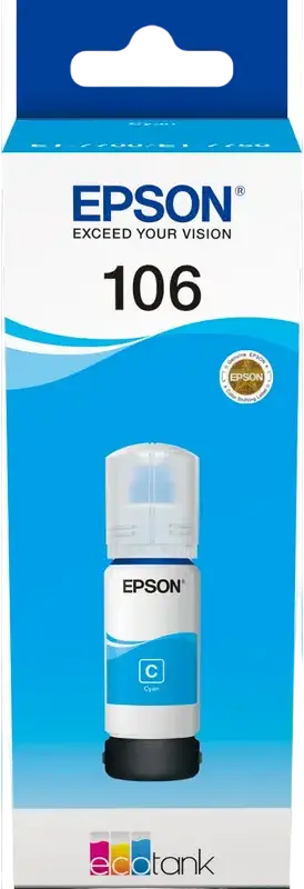 Epson 106 EcoTank Pigment Ink Bottle, 70ml, 5000 Page Yield, for Epson L7160 L7180 Printers, Cyan