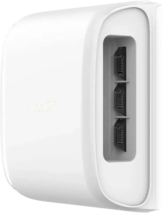 Senzor de mișcare exterior Ajax DualCurtain Outdoor, Detector de perete wireless, IP54, Raza 15m per side, Imunitate animale 80cm, Anti-masking, Alb